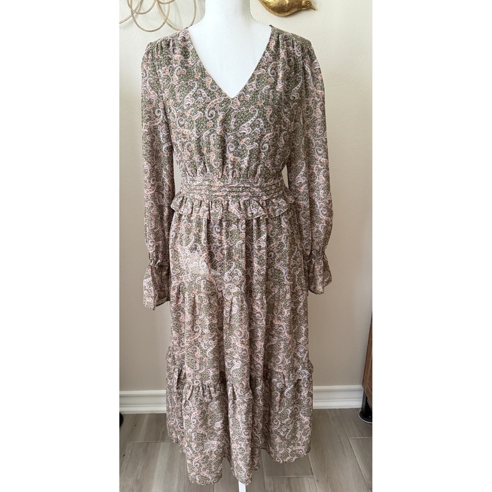 Loveriche Paisley Midi Dress Boho Wedding Guest‎ Ruffle Size Medium